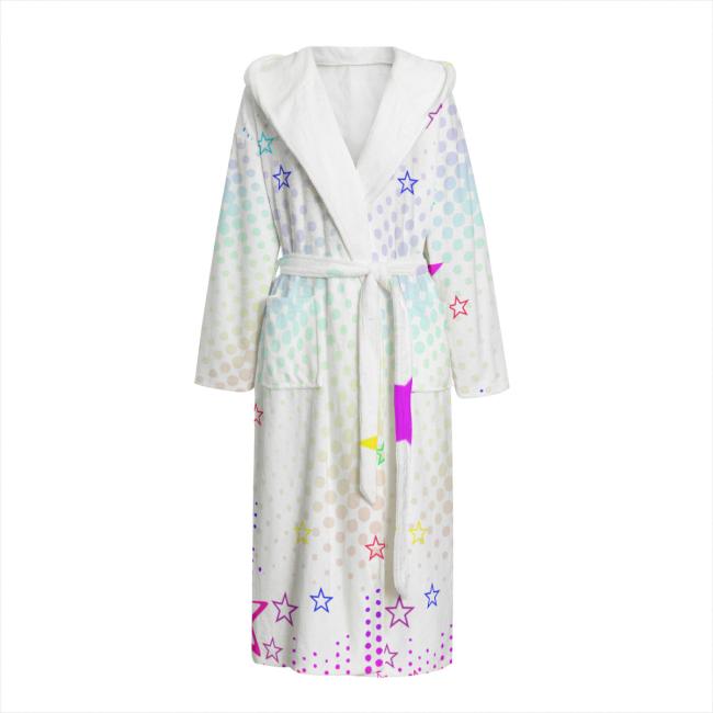 Bunter Bademantel Sunny aus Flanell – flauschig & farbenfroh, Größen S–2XL; Golden Retriever, Goldy